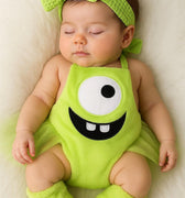 Newborn Mike Wazowski Costume | Monsters Inc Baby Romper Set with Bow & Leg Warmers | Baby Halloween Outfit | Baby Shower Gift