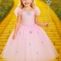 Glinda the Good Witch Costume – Tutu Dress with Star Crown & Wand – Wizard of Oz Girls Dress Up Outfit – Fairy Princess Halloween Costume