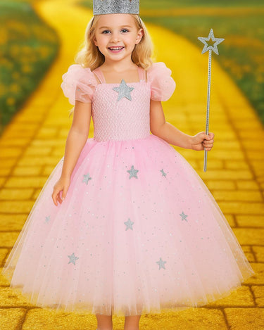 Glinda the Good Witch Costume – Tutu Dress with Star Crown & Wand – Wizard of Oz Girls Dress Up Outfit – Fairy Princess Halloween Costume