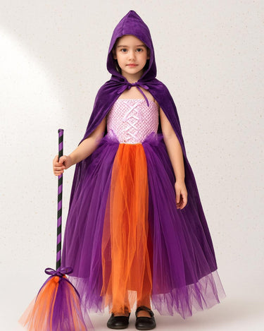 Sanderson Sisters Tutu Dress Set | Hocus Pocus Inspired Costumes with Cape & Broom | Halloween Witch Outfit for Girls