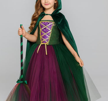 Sanderson Sisters Tutu Dress Set | Hocus Pocus Inspired Costumes with Cape & Broom | Halloween Witch Outfit for Girls