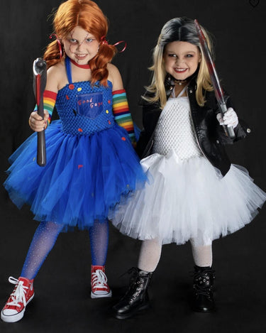 Chucky Inspired Tutu Costume: Good Guys Dress, Socks, Arm Warmers & Knife Prop