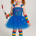 Chucky Inspired Tutu Costume: Good Guys Dress, Socks, Arm Warmers & Knife Prop