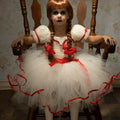 Annabelle Inspired Tutu Dress: Creepy Doll Halloween Costume with Red Bows