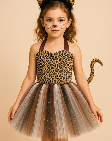 Cheetah Tutu Dress Costume: Ears Headband & Tail - Safari Outfit
