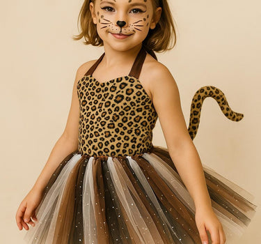 Cheetah Tutu Dress Costume: Ears Headband & Tail - Safari Outfit