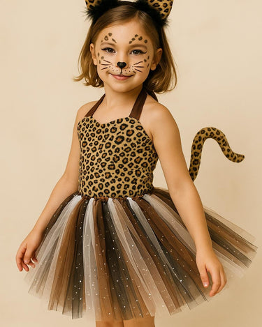 Cheetah Tutu Dress Costume: Ears Headband & Tail - Safari Outfit
