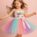 Rainbow Unicorn Tutu Dress with Wings & Headband – Girls Magical Birthday or Halloween Costume