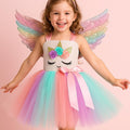 Rainbow Unicorn Tutu Dress with Wings & Headband – Girls Magical Birthday or Halloween Costume