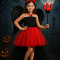 Kids Devil Costume: Hi-Low Tutu Dress with Wings & Horns