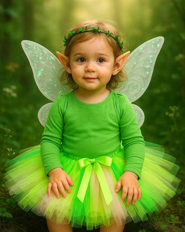 Fairy Tutu Skirt Costume: Green Pixie Dress Up with Wings, Crown & Elf Ears