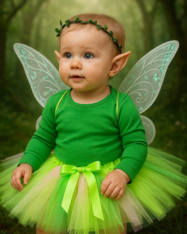Fairy Tutu Skirt Costume: Green Pixie Dress Up with Wings, Crown & Elf Ears