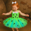 Pebbles Flintstone Tutu Dress Costume: Lime Green Outfit with Bone Clip