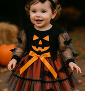 Baby Girl Pumpkin Halloween Dress – Toddler Jack-O’-Lantern Outfit with Bats (6M–4T)