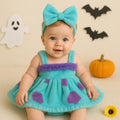Baby Sully Costume Romper Dress with Bow – Monster Inc Inspired Furry Outfit – Infant to 18 Months – Halloween or Birthday Party Dress