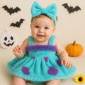 Baby Sully Costume Romper Dress with Bow – Monster Inc Inspired Furry Outfit – Infant to 18 Months – Halloween or Birthday Party Dress