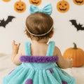 Baby Sully Costume Romper Dress with Bow – Monster Inc Inspired Furry Outfit – Infant to 18 Months – Halloween or Birthday Party Dress