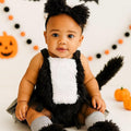 Baby Skunk Costume Outfit – 3-24M Furry Tutu Romper with Tail, Bow Headband and Leg Warmers – Infant & Toddler Halloween Animal Dress-Up