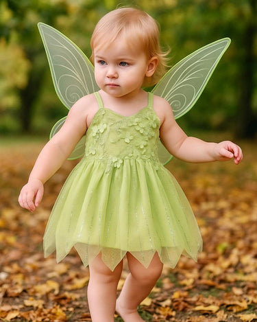 Baby Toddler Tinker Bell Costume with Wings – Green Fairy Dress for Girls, Halloween & Birthday Outfit