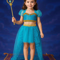 Girls Jasmine Princess Costume 4pcs Set – Skirt, Crown, Wand and Top | Sizes 4T-8 | Arabian Nights Halloween Outfit