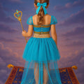 Girls Jasmine Princess Costume 4pcs Set – Skirt, Crown, Wand and Top | Sizes 4T-8 | Arabian Nights Halloween Outfit