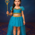 Girls Jasmine Princess Costume 4pcs Set – Skirt, Crown, Wand and Top | Sizes 4T-8 | Arabian Nights Halloween Outfit