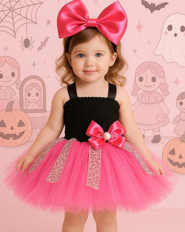 LOL Inspired Pink Tutu Dress with Leopard Ribbon & Oversized Bow Headband – Girls Birthday Party Outfit, Sizes 12M-14T