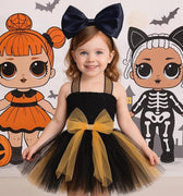 LOL Inspired Black & Gold Tutu Dress with Big Bow Headband – Birthday Outfit, Pageant, or Halloween Costume (12M–14T)
