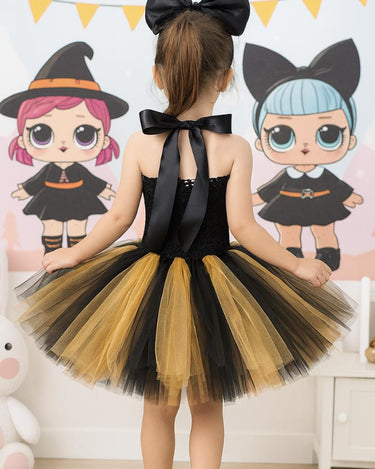 LOL Inspired Black & Gold Tutu Dress with Big Bow Headband – Birthday Outfit, Pageant, or Halloween Costume (12M–14T)