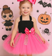 LOL Inspired Pink Tutu Dress with Leopard Ribbon & Oversized Bow Headband – Girls Birthday Party Outfit, Sizes 12M-14T