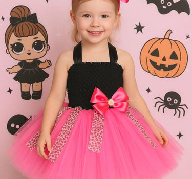 LOL Inspired Pink Tutu Dress with Leopard Ribbon & Oversized Bow Headband – Girls Birthday Party Outfit, Sizes 12M-14T