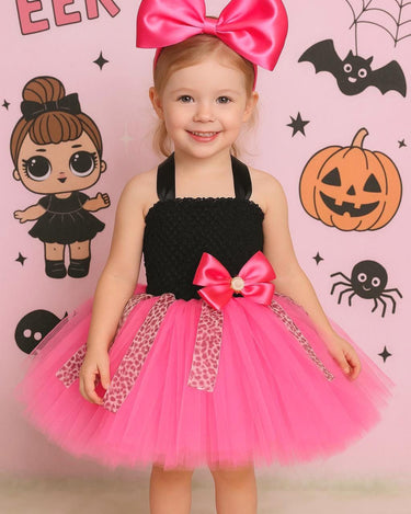 LOL Inspired Pink Tutu Dress with Leopard Ribbon & Oversized Bow Headband – Girls Birthday Party Outfit, Sizes 12M-14T