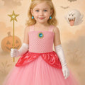 Princess Peach Tutu Dress with Crown, Wand, Gloves & Earrings – Kids Cosplay Costume Birthday Outfit