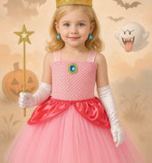 Princess Peach Tutu Dress with Crown, Wand, Gloves & Earrings – Kids Cosplay Costume Birthday Outfit