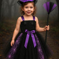Spider Witch Tutu Dress Set: Girls Halloween Costume with Hat & Broom