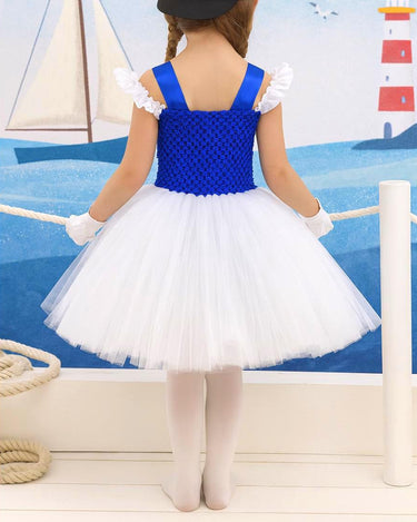 Girls Navy Captain Tutu Dress Costume: Hat & Gloves Set