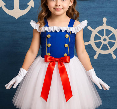 Girls Navy Captain Tutu Dress Costume: Hat & Gloves Set