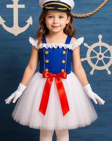 Girls Navy Captain Tutu Dress Costume: Hat & Gloves Set