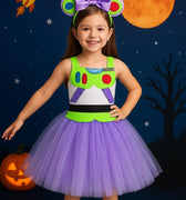 Buzz Lightyear Tutu Dress with Matching Headband – Toy Inspired Costume – Girls Halloween Outfit, Birthday Party Dress – Sizes 12M-14T
