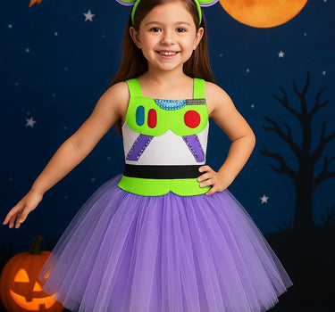 Buzz Lightyear Tutu Dress with Matching Headband – Toy Inspired Costume – Girls Halloween Outfit, Birthday Party Dress – Sizes 12M-14T