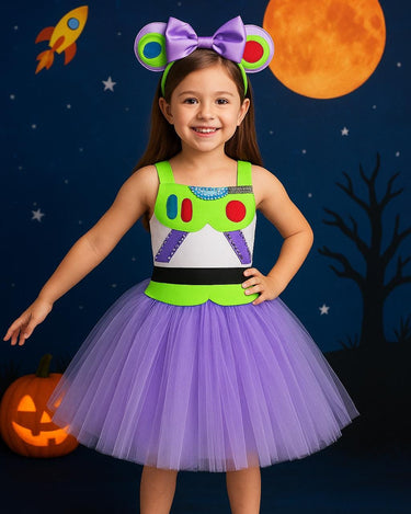Buzz Lightyear Tutu Dress with Matching Headband – Toy Inspired Costume – Girls Halloween Outfit, Birthday Party Dress – Sizes 12M-14T