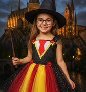 Harry Potter Inspired Tutu Dress | Wizard Costume with Hat, Wand & Glasses | Hogwarts Birthday and Halloween Outfit for Girls