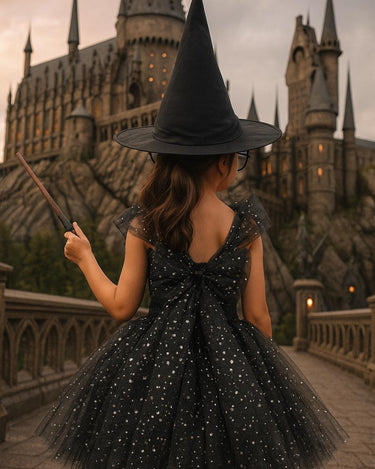 Harry Potter Inspired Tutu Dress | Wizard Costume with Hat, Wand & Glasses | Hogwarts Birthday and Halloween Outfit for Girls