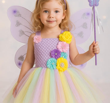 Pastel Butterfly Tutu Dress | Fairy Costume with Wings, Headband and Wand | Girls Birthday, Dress-Up & Halloween Outfit