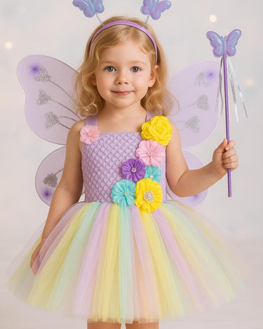 Pastel Butterfly Tutu Dress | Fairy Costume with Wings, Headband and Wand | Girls Birthday, Dress-Up & Halloween Outfit