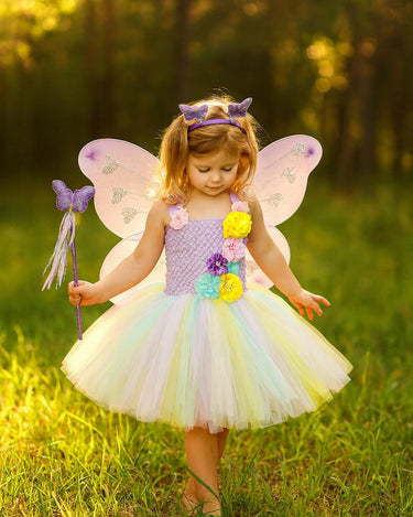 Pastel Butterfly Tutu Dress | Fairy Costume with Wings, Headband and Wand | Girls Birthday, Dress-Up & Halloween Outfit
