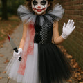 Kids Killer Clown Tutu Costume Set | Scary Circus Dress with Hat, Gloves, Knife Prop and Tights | Halloween Creepy Clown Girls Size 1-14