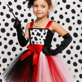 Cruella Inspired Tutu Dress Set | Girls Villain Costume with Gloves, Headband, Necklace and Holder | Birthday & Halloween Outfit