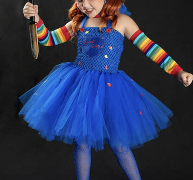 Chucky Inspired Tutu Costume: Good Guys Dress, Socks, Arm Warmers & Knife Prop