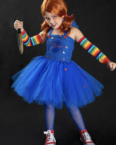 Chucky Inspired Tutu Costume: Good Guys Dress, Socks, Arm Warmers & Knife Prop